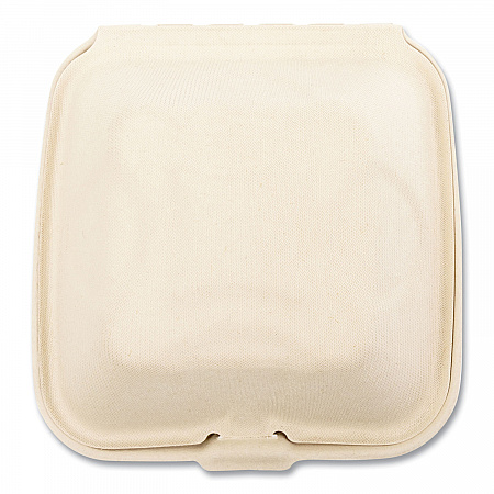 Bagasse PFAS-Free Food Containers, 6 x 6 x 3.19, Tan, Sugarcane, 500/Carton (HINGE66NPFA)