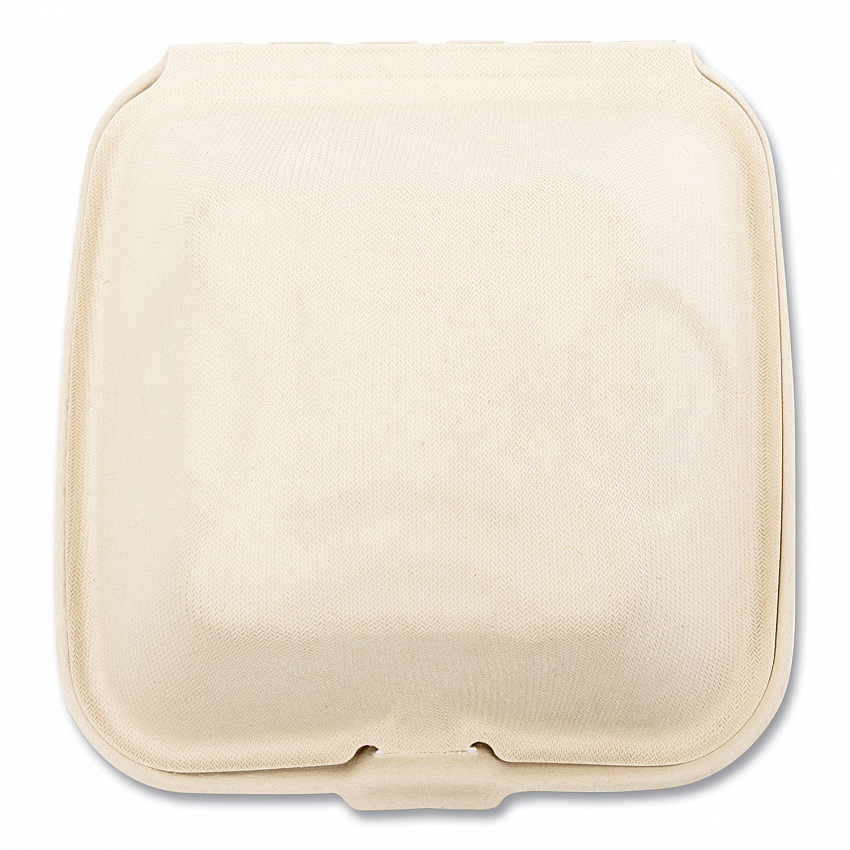 Bagasse PFAS-Free Food Containers, 6 x 6 x 3.19, Tan, Sugarcane, 500/Carton (HINGE66NPFA)