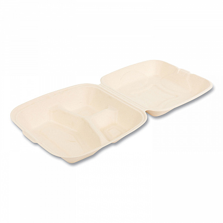 Bagasse PFAS-Free Food Containers, 3 Compartments, 9 x 3.19 x 9, Tan, Sugarcane, 200/Carton (HNGE3C9NPFA)