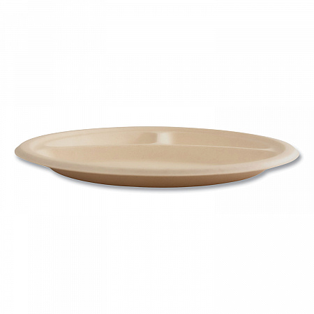 Bagasse PFAS-Free Dinnerware, 3-Compartment Plate, Sugarcane, 10