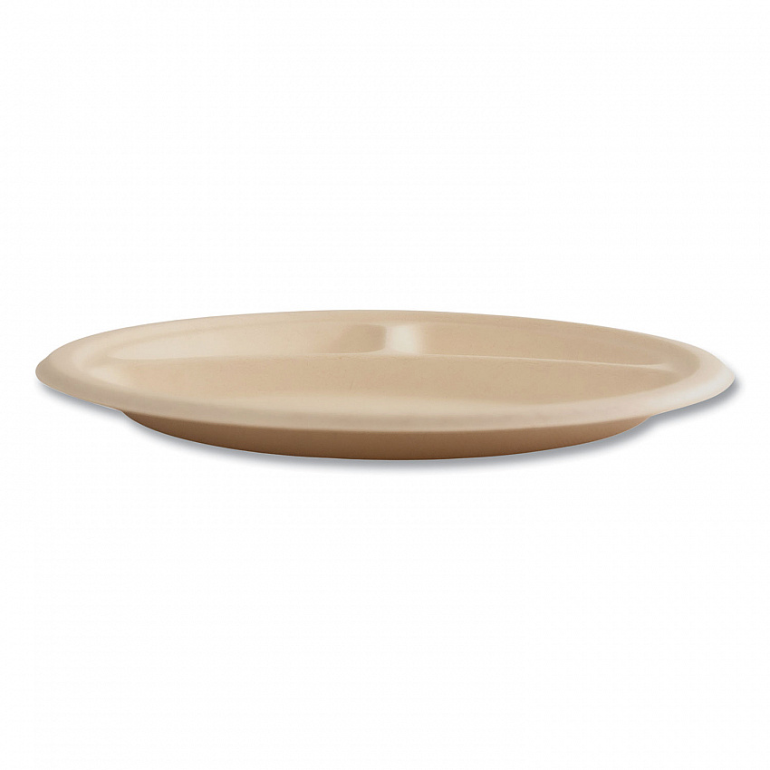 Bagasse PFAS-Free Dinnerware, 3-Compartment Plate, Sugarcane, 10" dia, Tan, 500/Carton (PLT3C10NPFA)