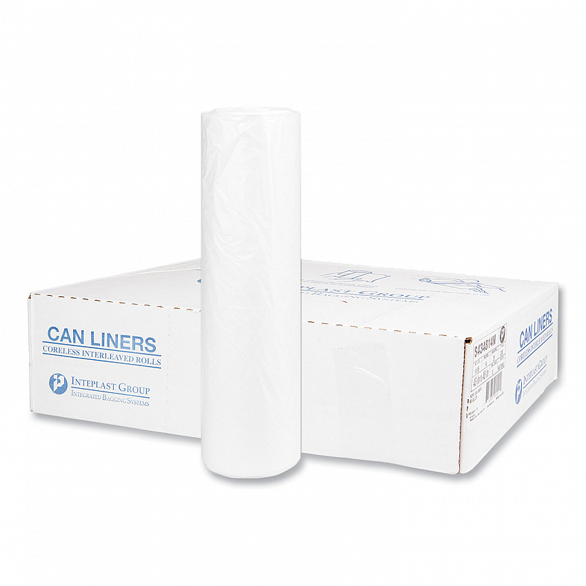 High-Density Commercial Can Liners, 56 gal, 14 mic, 43" x 48", Natural, Interleaved Roll, 25 Bags/Roll, 8 Rolls/Carton (S434814N)