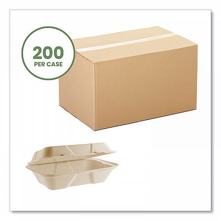 Nourish Molded Fiber Takeout Containers, Compostable, 6.1 x 9 x 2.9, Natural, Sugarcane, 200/Carton (VWHC96NFA)