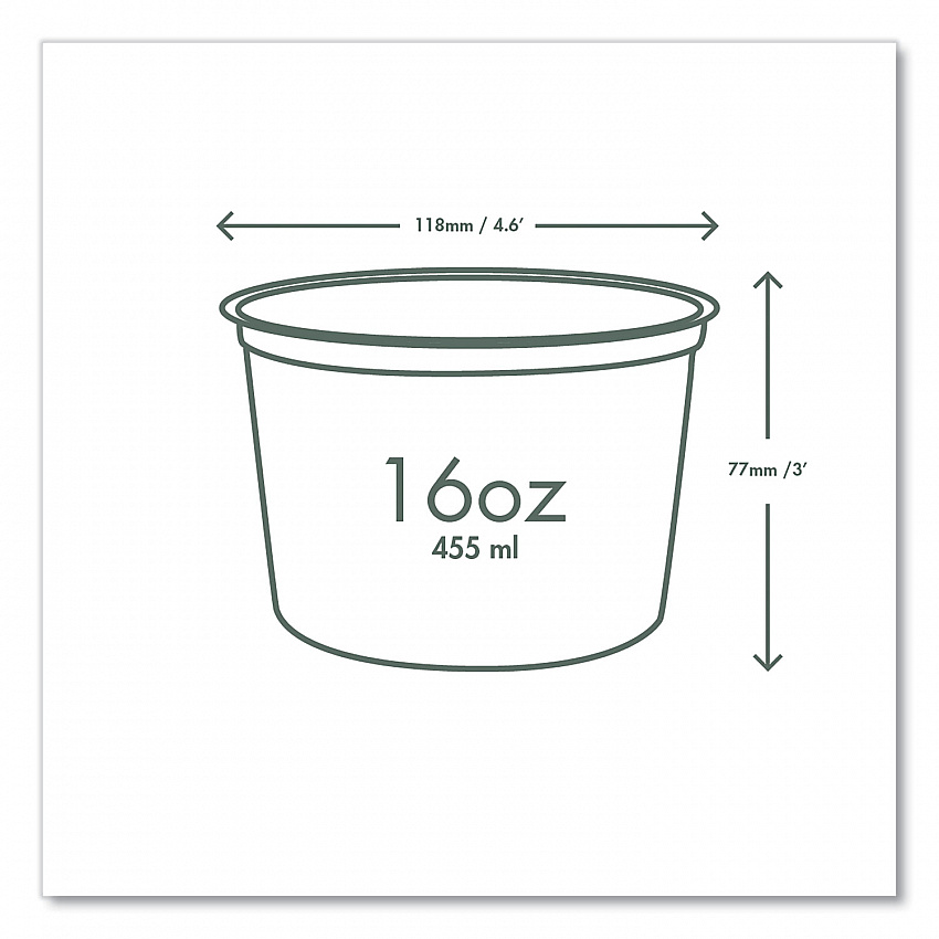 Round Deli Pots, Compostable, 16 oz, 4.6 Diameter x 3" h, Clear, Plastic, 500/Carton (CFDC16)