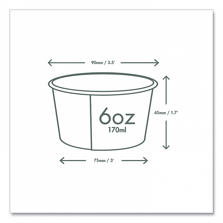 Soup Containers, Compostable, 6 oz, 3.5" Diameter x 1.7" h, Green/White, Paper, 1,000/Carton (SC06G)