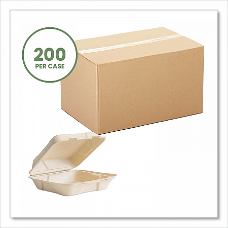 Nourish Molded Fiber Takeout Container, Compostable, 9 x 10 x 2, Natural, Sugarcane, 200/Carton (VWHC101NFA)