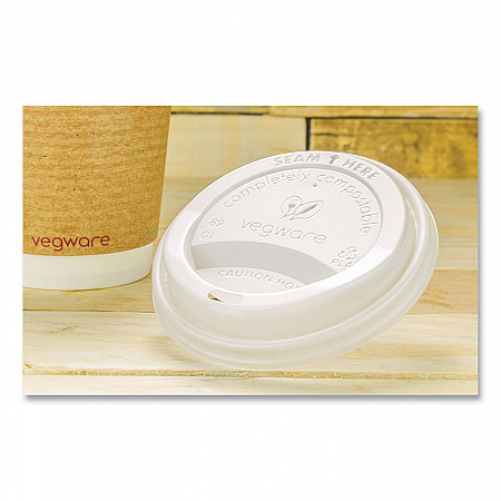 89 Series Hot Cup Lids, Fits Vegware 89-Series Hot Cups, Plastic, White, 1,000/Carton (VLID89S)