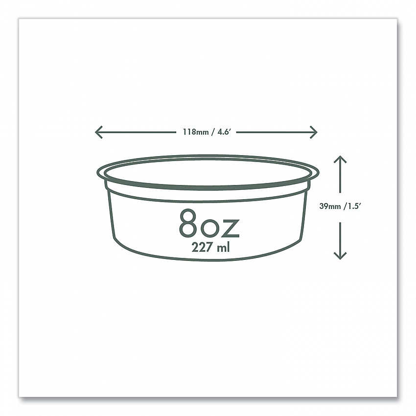 Round Deli Pots, Compostable, 8 oz, 4.6" Diameter x 1.5" h, Clear, Plastic, 500/Carton (CFDC08)
