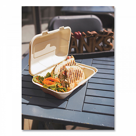 Nourish Molded Fiber Takeout Containers, Compostable, 6.1 x 9 x 2.9, Natural, Sugarcane, 200/Carton (VWHC96NFA)