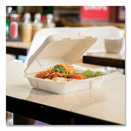 Nourish Molded Fiber Takeout Container, Compostable, 9 x 10 x 2, Natural, Sugarcane, 200/Carton (VWHC101NFA)