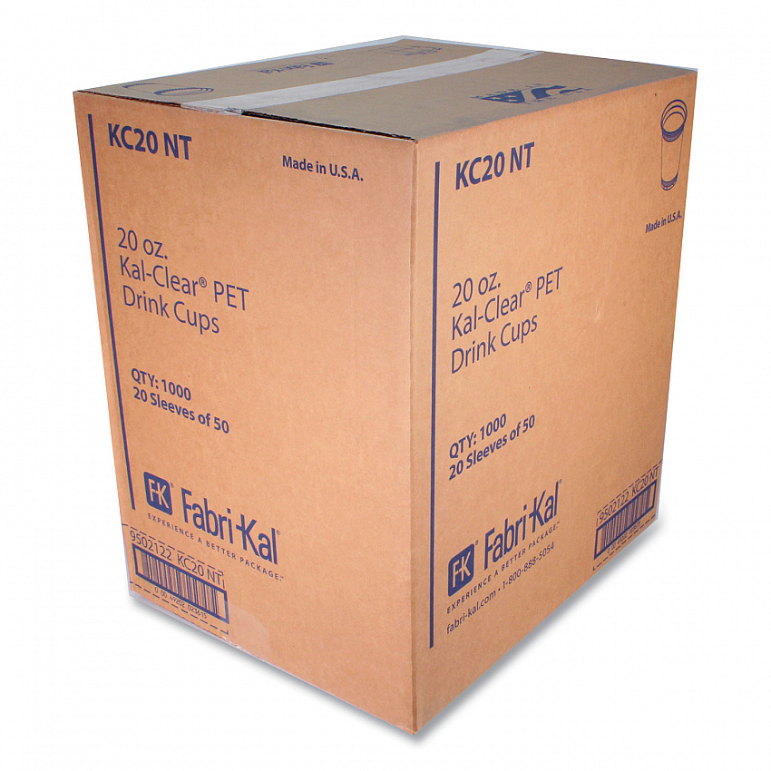 Kal-Clear PET Cold Drink Cups, 20 oz, Plastic, Clear, 50/Bag, 20 Bags/Carton (KC20)