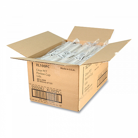 Portion Cup Lids, Fits 0.75 oz to 1 oz Portion Cups, Plastic, Clear, 2,500/Carton (XL100PC)