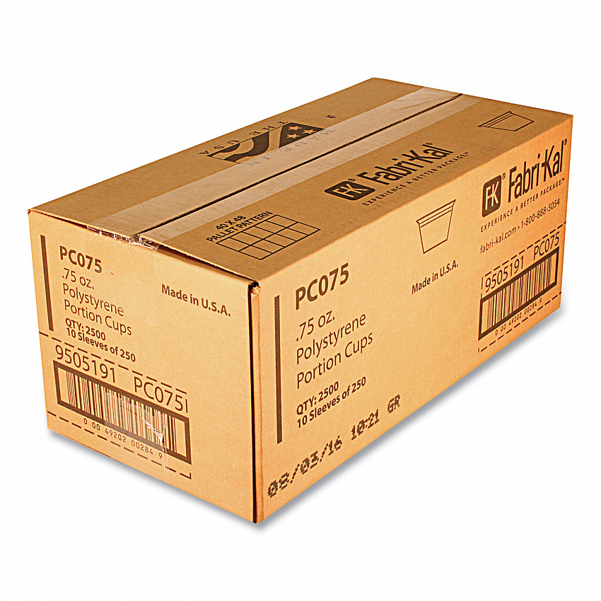 Portion Cups, 0.75 oz, Plastic, Translucent, 125/Sleeve, 20 Sleeve/Carton (PC075)