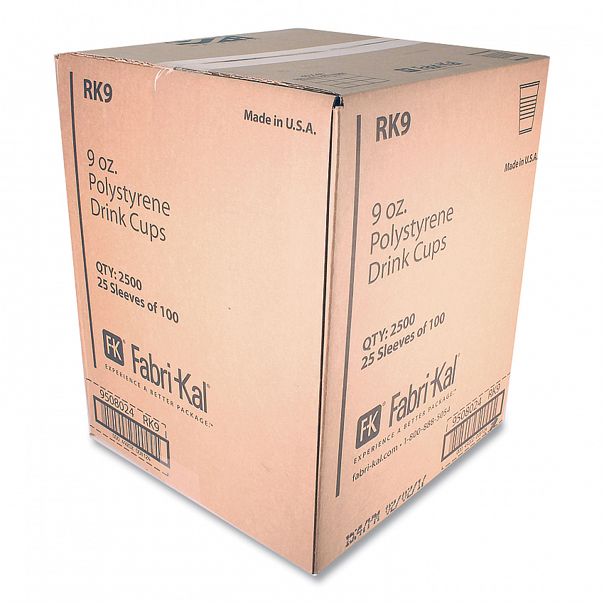 RK Ribbed Cold Drink Cups, 9 oz, Plastic, Clear, 100/Sleeve, 25 Sleeves/Carton (RK9)
