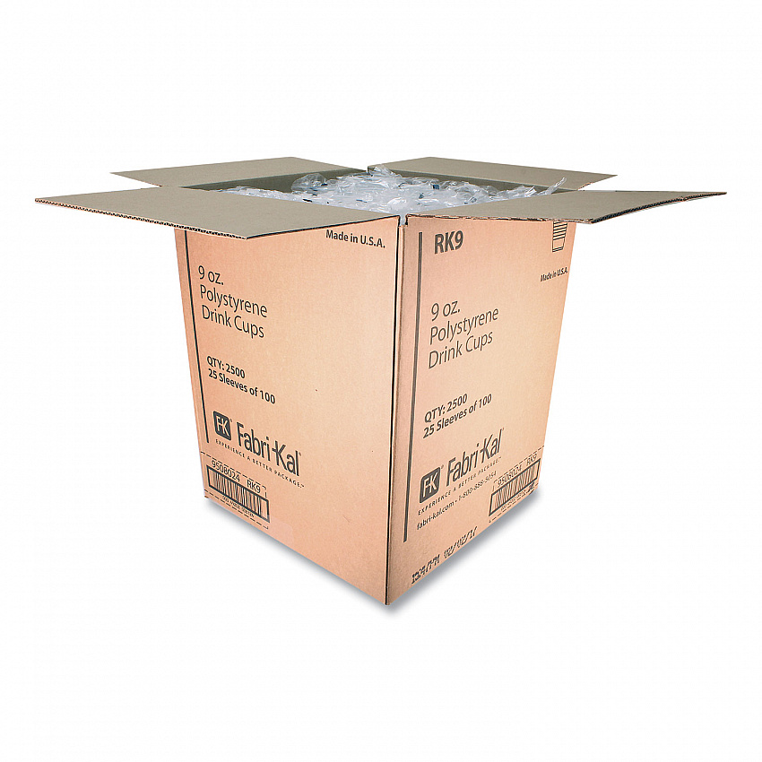 RK Ribbed Cold Drink Cups, 9 oz, Plastic, Clear, 100/Sleeve, 25 Sleeves/Carton (RK9)