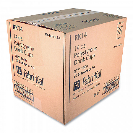 RK Ribbed Cold Drink Cups, 14 oz, Plastic, Clear, 50/Sleeve, 20 Sleeves/Carton (RK14)