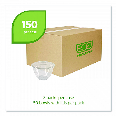 Renewable and Compostable Salad Bowls with Lids, 48 oz, Clear, Plastic, 150/Carton (EPSB48)