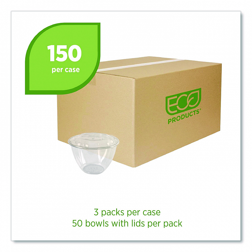 Renewable and Compostable Salad Bowls with Lids, 48 oz, Clear, Plastic, 150/Carton (EPSB48)