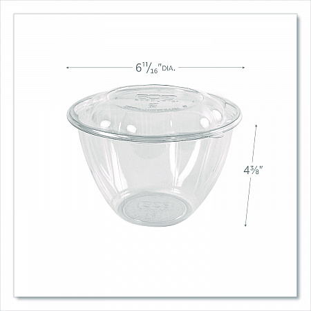 Renewable and Compostable Salad Bowls with Lids, 48 oz, Clear, Plastic, 150/Carton (EPSB48)