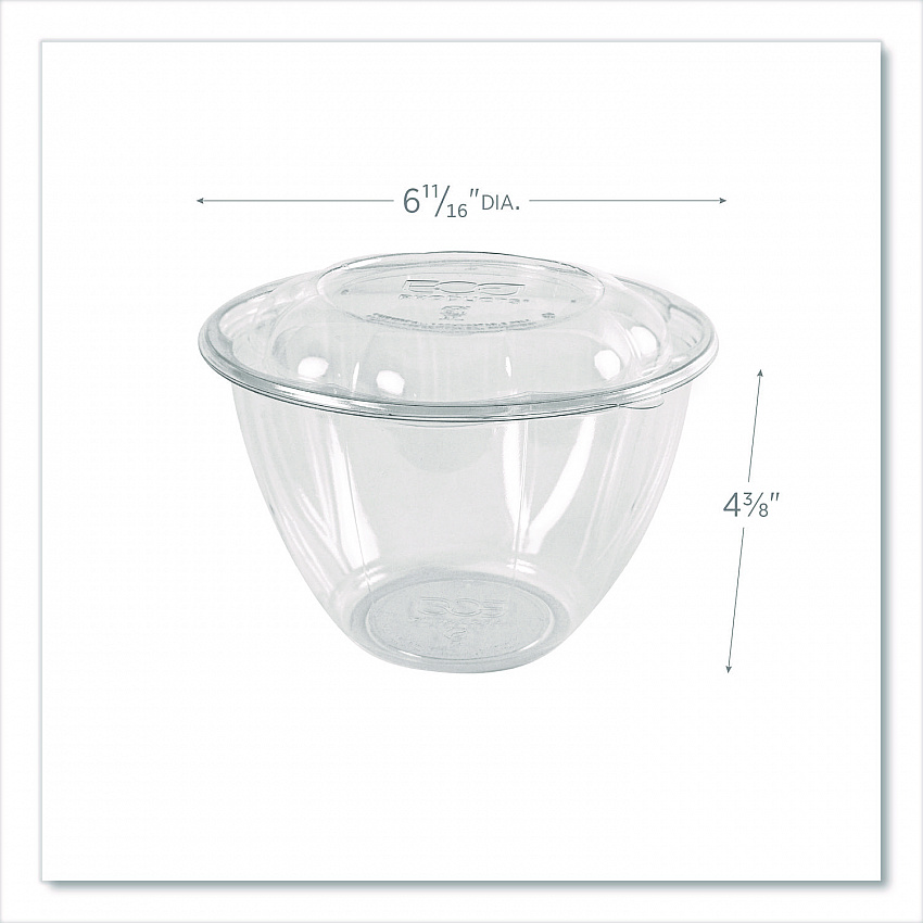 Renewable and Compostable Salad Bowls with Lids, 48 oz, Clear, Plastic, 150/Carton (EPSB48)