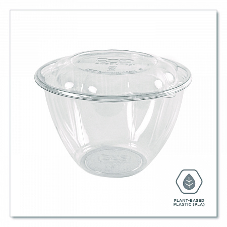 Renewable and Compostable Salad Bowls with Lids, 48 oz, Clear, Plastic, 150/Carton (EPSB48)