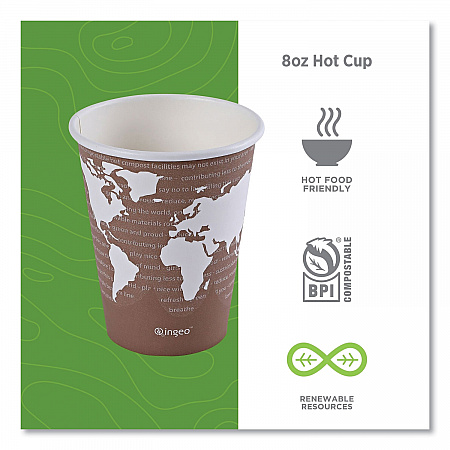 World Art Renewable and Compostable Hot Cups, 8 oz, Paper, Plum, 50/Pack, 20 Packs/Carton (EPBHC8WA)