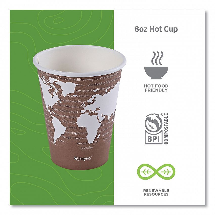 World Art Renewable and Compostable Hot Cups, 8 oz, Paper, Plum, 50/Pack, 20 Packs/Carton (EPBHC8WA)