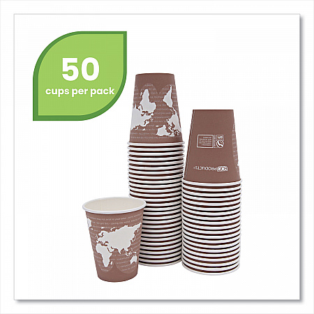 World Art Renewable and Compostable Hot Cups, 8 oz, Paper, Plum, 50/Pack (EPBHC8WAPK)