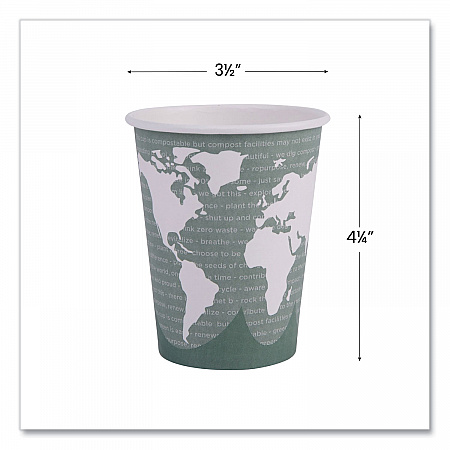 World Art Renewable and Compostable Hot Cups, 12 oz, Paper, Sage, 50/Pack, 20 Packs/Carton (EPBHC12WA)