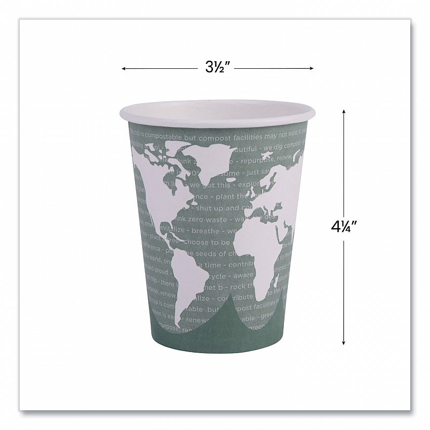 World Art Renewable and Compostable Hot Cups, 12 oz, Paper, Sage, 50/Pack, 20 Packs/Carton (EPBHC12WA)