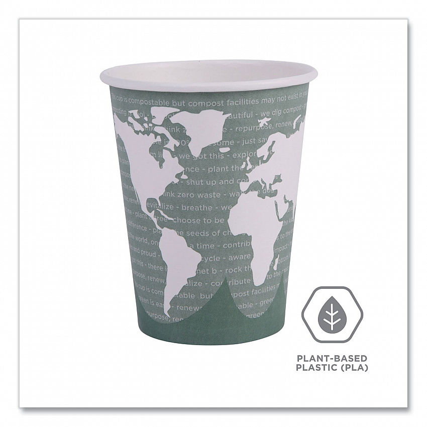 World Art Renewable and Compostable Hot Cups, 12 oz, Paper, Sage, 50/Pack, 20 Packs/Carton (EPBHC12WA)