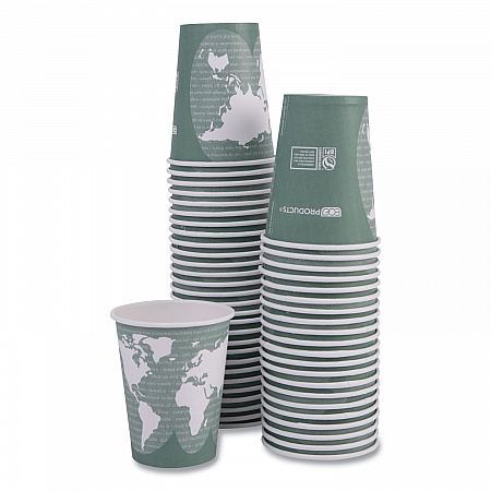World Art Renewable and Compostable Hot Cups, 12 oz, Paper, Sage, 50/Pack, 20 Packs/Carton (EPBHC12WA)