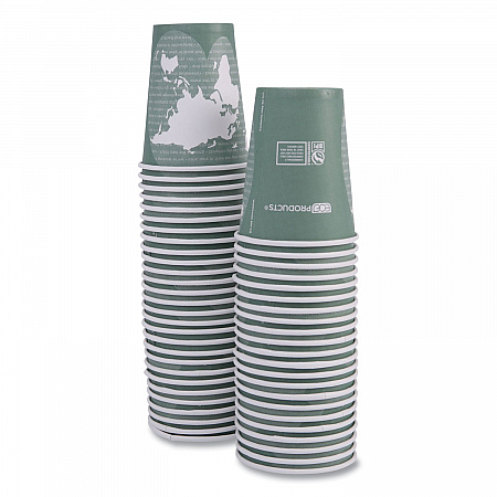 World Art Renewable and Compostable Hot Cups, 12 oz, Paper, Sage, 50/Pack, 20 Packs/Carton (EPBHC12WA)