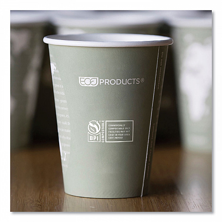 World Art Renewable and Compostable Hot Cups, 12 oz, Paper, Sage, 50/Pack, 20 Packs/Carton (EPBHC12WA)