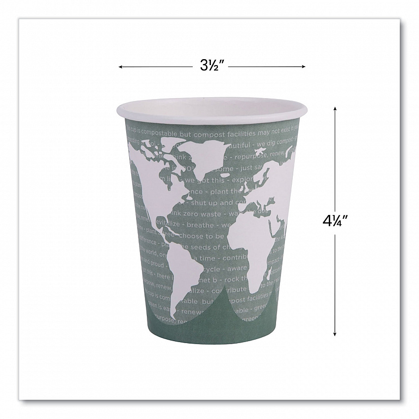 World Art Renewable and Compostable Hot Cups, 12 oz, Paper, Sage, 50/Pack (EPBHC12WAPK)