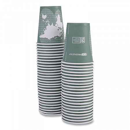 World Art Renewable and Compostable Hot Cups, 12 oz, Paper, Sage, 50/Pack (EPBHC12WAPK)