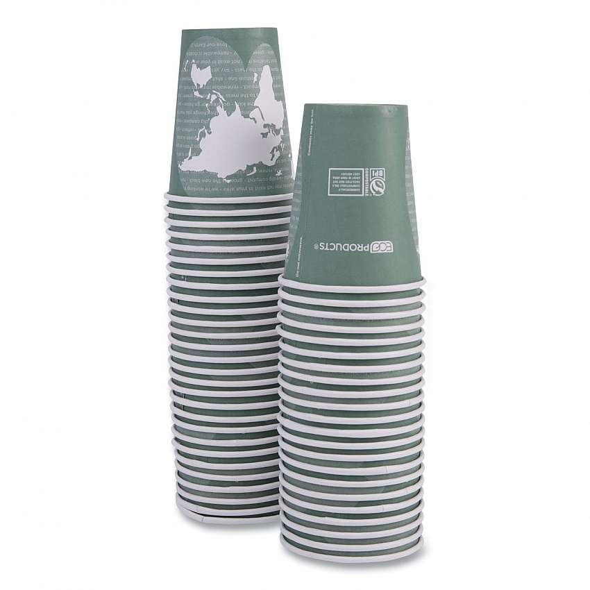 World Art Renewable and Compostable Hot Cups, 12 oz, Paper, Sage, 50/Pack (EPBHC12WAPK)