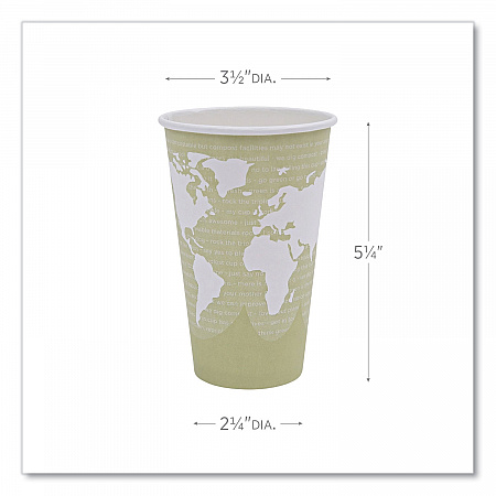 World Art Renewable and Compostable Hot Cups, 16 oz, Paper, Tan, 50/Pack, 20 Packs/Carton (EPBHC16WA)