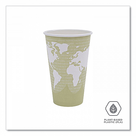 World Art Renewable and Compostable Hot Cups, 16 oz, Paper, Tan, 50/Pack, 20 Packs/Carton (EPBHC16WA)