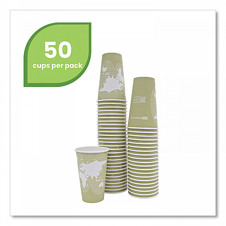 World Art Renewable and Compostable Hot Cups, 16 oz, Paper, Moss, 50/Pack (EPBHC16WAPK)