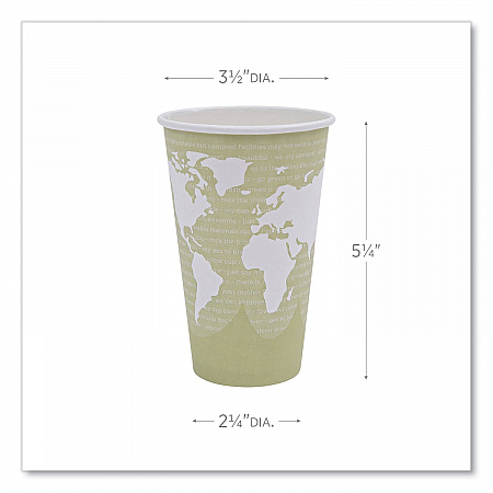 World Art Renewable and Compostable Hot Cups, 16 oz, Paper, Moss, 50/Pack (EPBHC16WAPK)