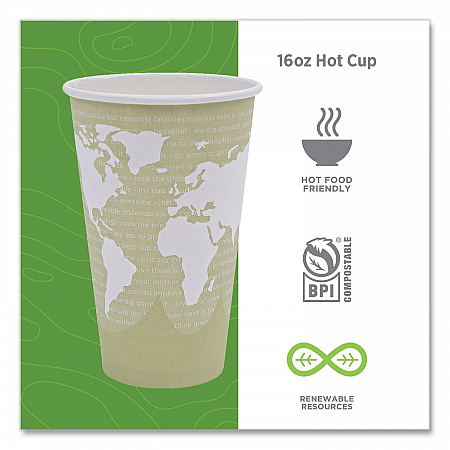 World Art Renewable and Compostable Hot Cups, 16 oz, Paper, Moss, 50/Pack (EPBHC16WAPK)