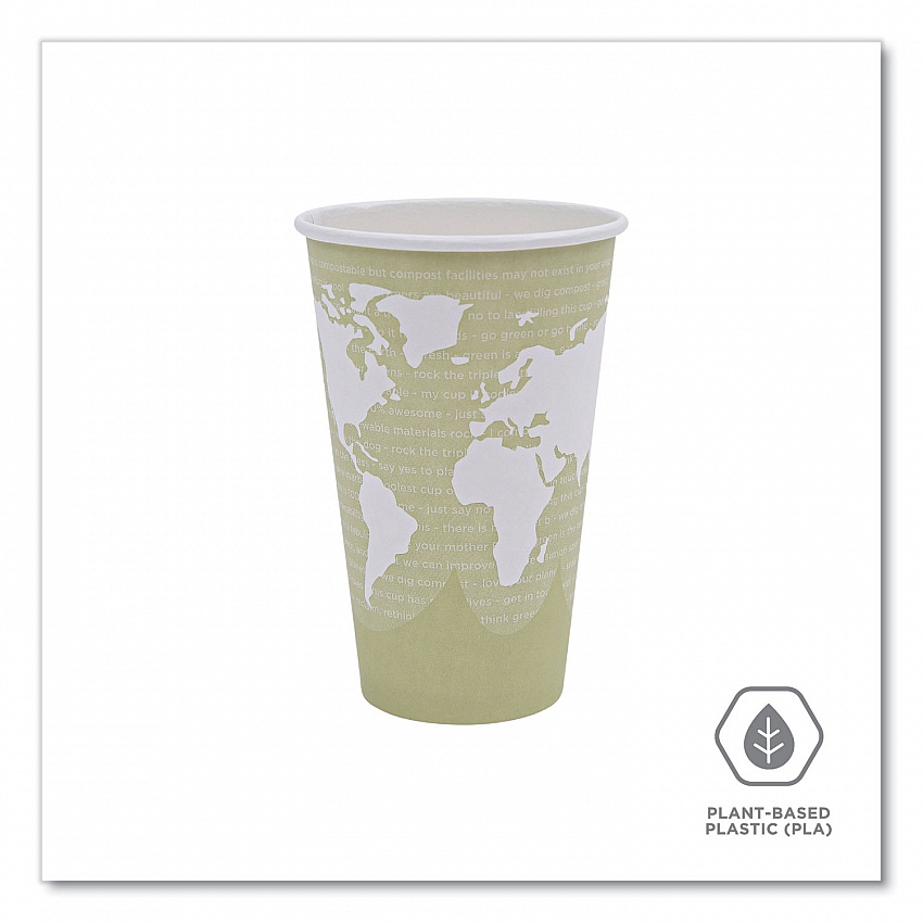World Art Renewable and Compostable Hot Cups, 16 oz, Paper, Moss, 50/Pack (EPBHC16WAPK)
