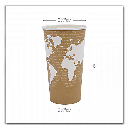 World Art Renewable and Compostable Hot Cups, 20 oz, Paper, Brown/White, 50/Pack, 20 Packs/Carton (EPBHC20WA)