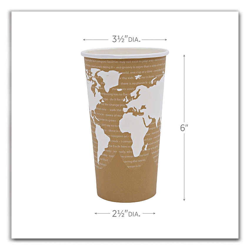 World Art Renewable and Compostable Hot Cups, 20 oz, Paper, Brown/White, 50/Pack, 20 Packs/Carton (EPBHC20WA)