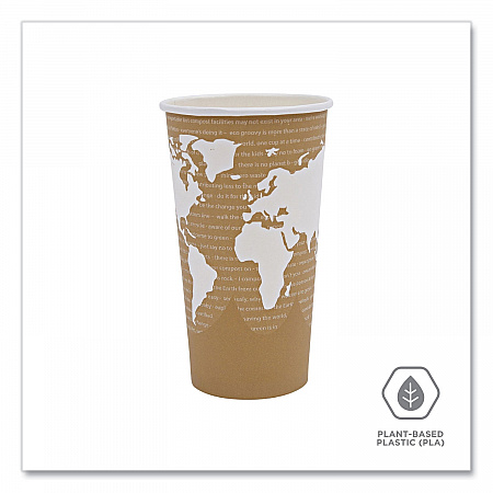 World Art Renewable and Compostable Hot Cups, 20 oz, Paper, Brown/White, 50/Pack, 20 Packs/Carton (EPBHC20WA)