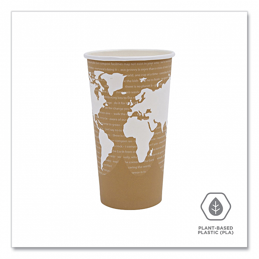 World Art Renewable and Compostable Hot Cups, 20 oz, Paper, Brown/White, 50/Pack, 20 Packs/Carton (EPBHC20WA)