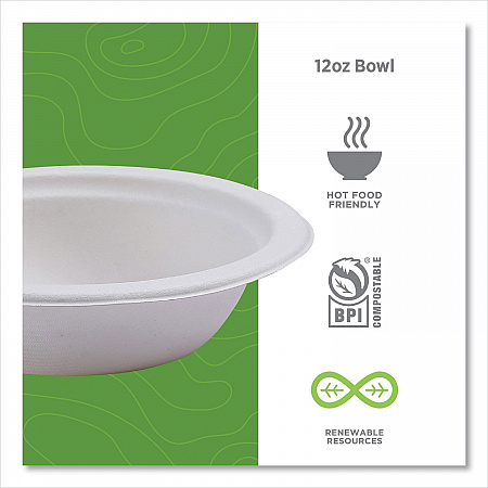 Vanguard Renewable and Compostable Sugarcane Bowls, 12 oz, White, 1,000/Carton (EPBL12NFA)