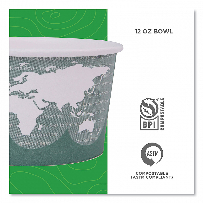 World Art Renewable and Compostable Food Container, 12 oz, 4.05" Diameter x 2.5" h, Moss, Paper, 25/Pack, 20 Packs/Carton (EPBSC12WA)