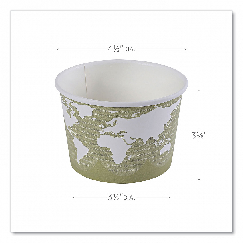 World Art Renewable and Compostable Food Container, 16 oz, 4.05" Diameter x 3" h, Sage, Paper, 25/Pack, 20 Packs/Carton (EPBSC16WA)